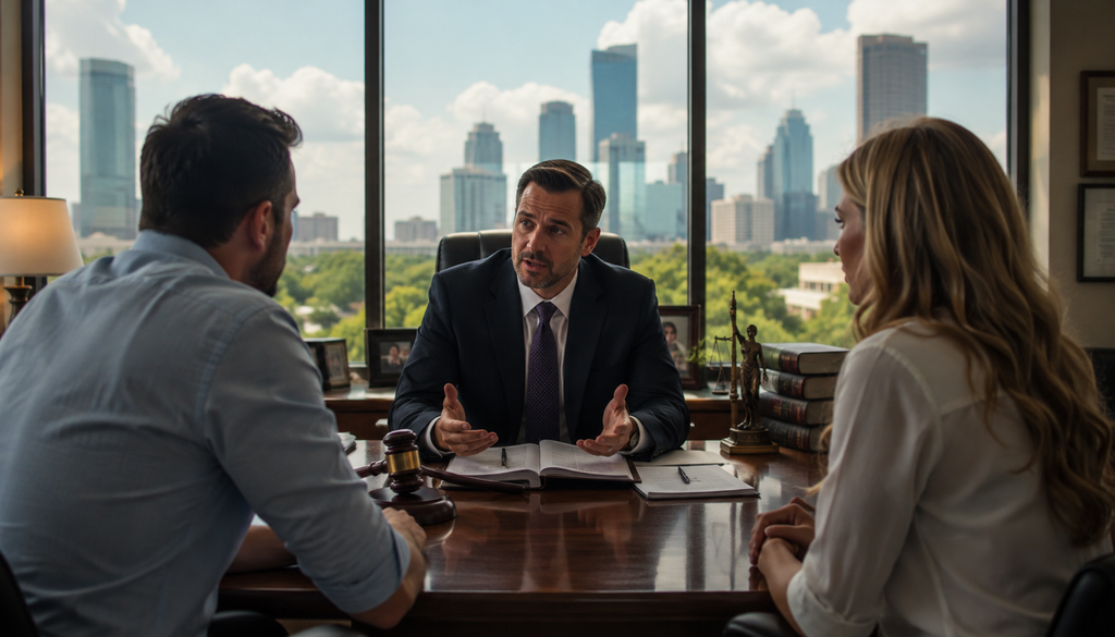Couple discussing open marriage and divorce in Texas with a family law attorney