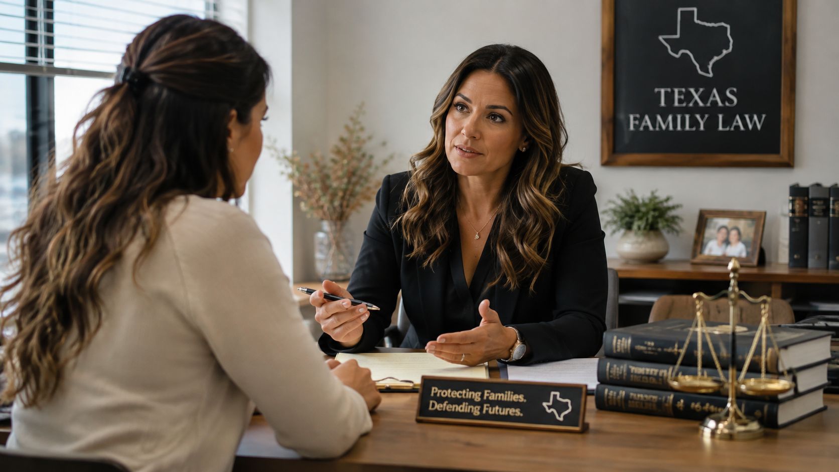 A professional female attorney having a consultation with a client in a modern law office.
