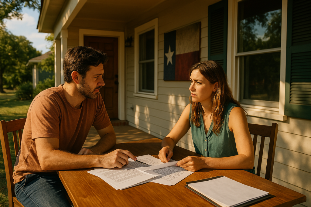 An overview of uncontested divorce in Texas, showing a couple discussing their options.