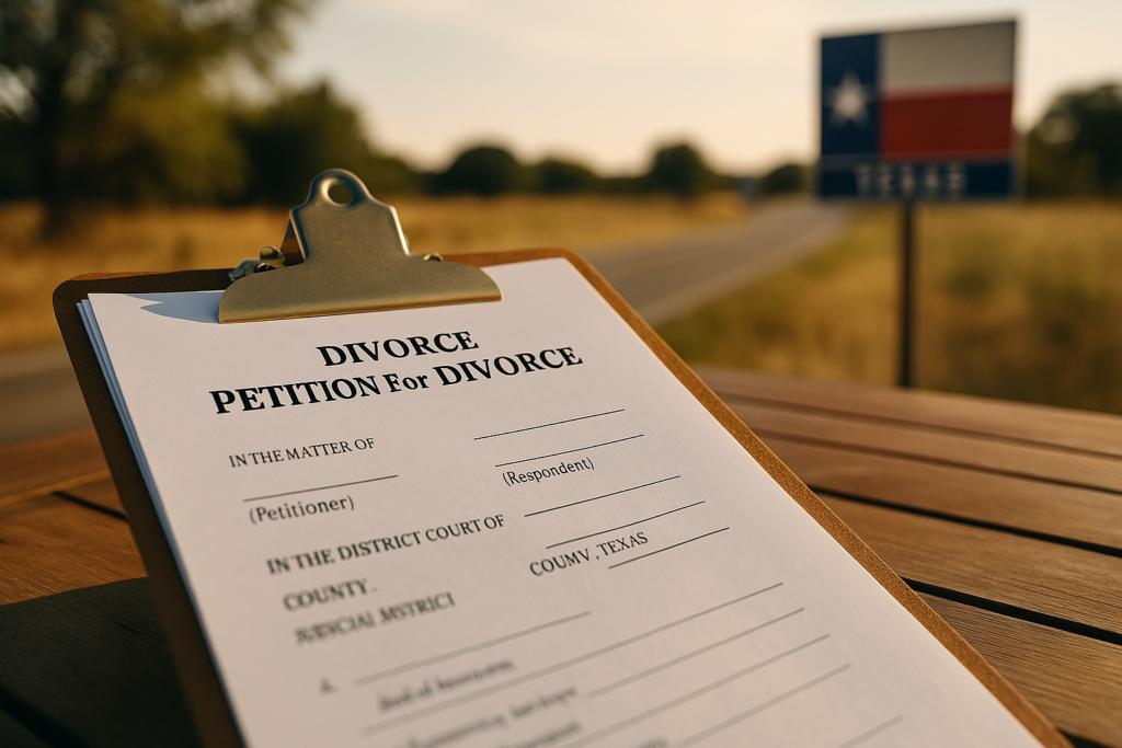 An example of divorce papers that need to be filed in Texas.
