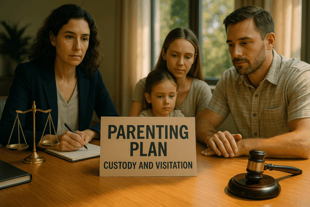 A visual guide for creating a parenting plan that considers child custody and visitation rights.