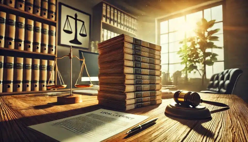 A wide-angle, photo-realistic, cinematic image with summer vibes. The scene features a neatly stacked pile of legal documents on a wooden desk, emphasizing the legal requirements for proper service. Sunlight streams in through a nearby window, casting a warm glow on the papers. The setting includes a law office or a home workspace with a subtle Texas legal theme, such as a gavel or scales of justice in the background. The atmosphere is professional yet inviting, highlighting the importance of proper document service in legal cases.