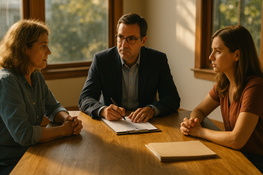 A visual representation of negotiation and mediation in the divorce process.