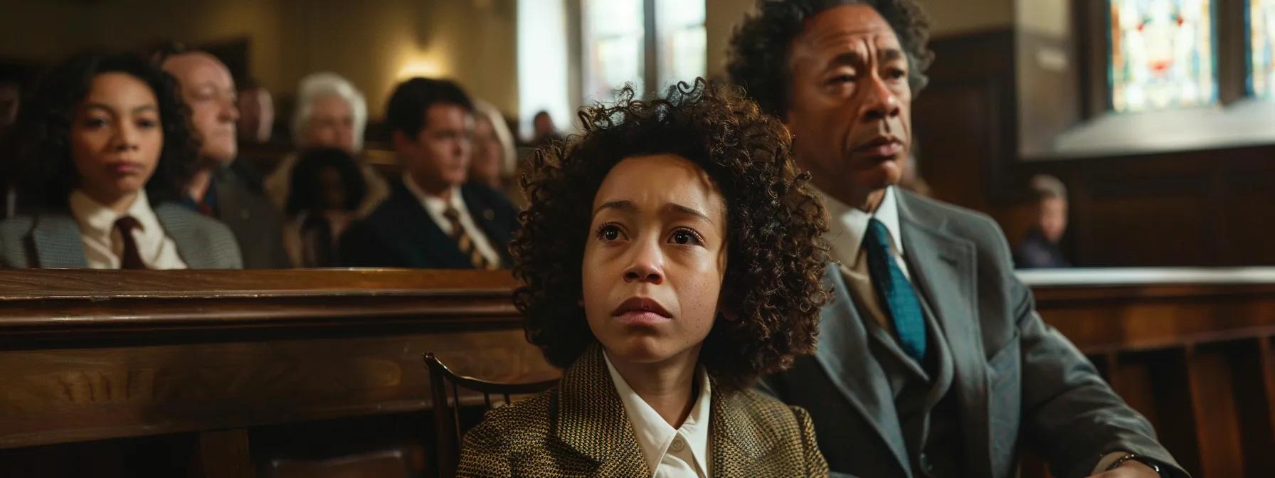 a focused courtroom scene captures a judge attentively reviewing detailed parenting plans, with a backdrop of concerned yet hopeful parents addressing the emotional well-being of their child amidst the custody dispute.