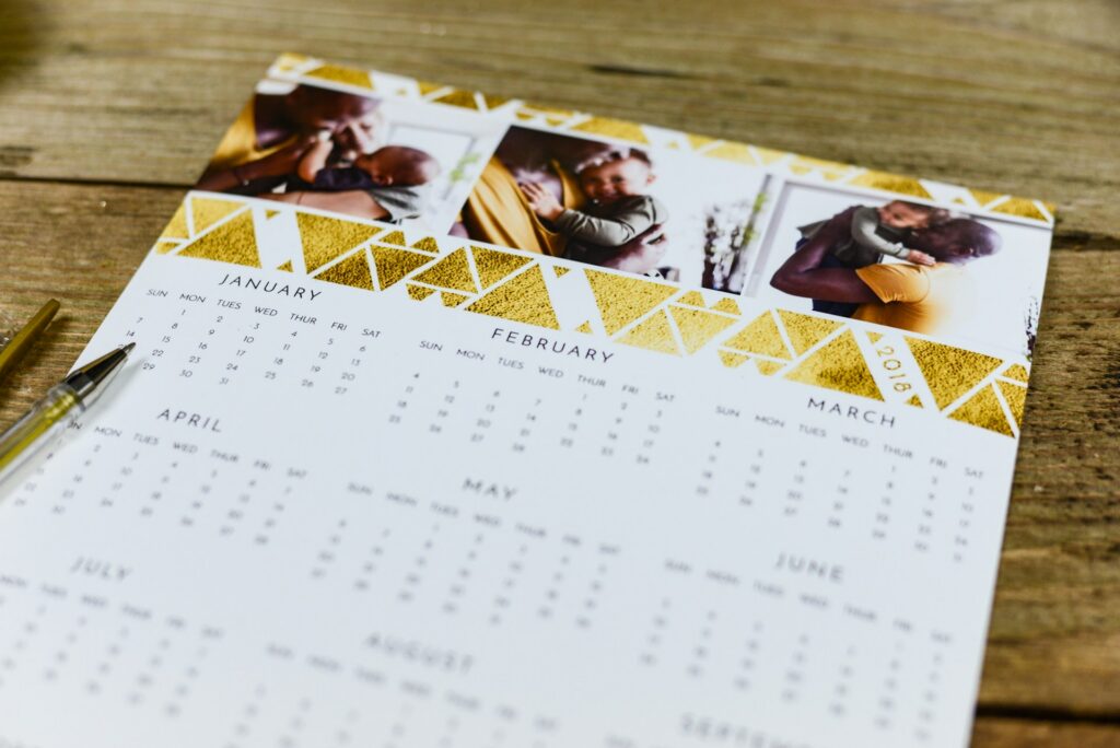 calendar with image of father and child
