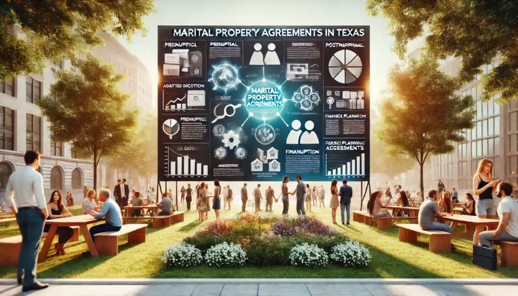 Visual summary of marital property agreements in Texas.
