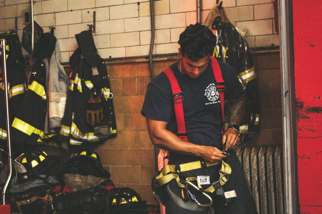 firefighter preparing