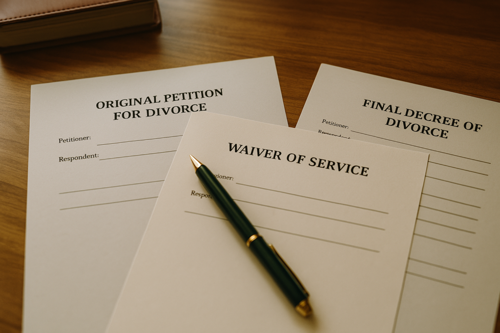 Essential documents required for filing an uncontested divorce in Texas.