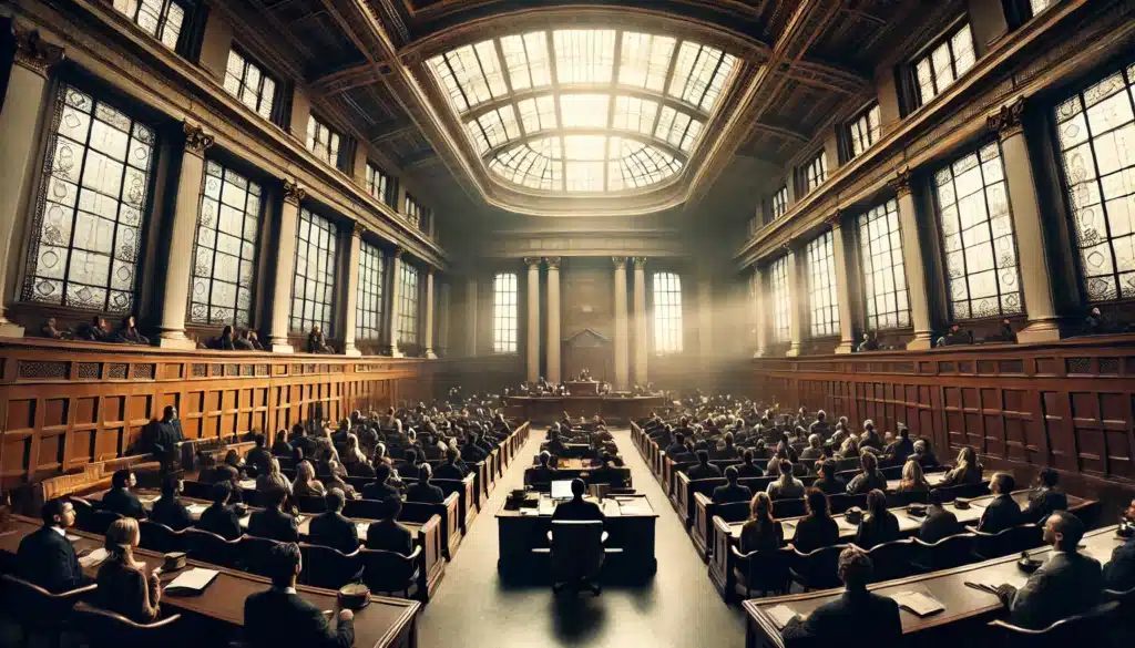 Illustration of a court hearing for divorce.