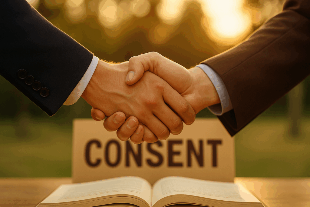 A handshake symbolizing consent in legal matters.