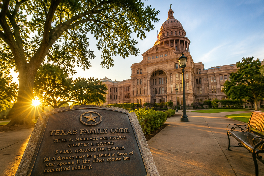 Texas Family Code Section 6.003 on adultery with the Texas State Capitol in the background