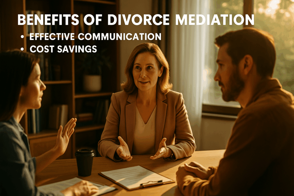 Benefits of divorce mediation, including effective communication and cost savings.