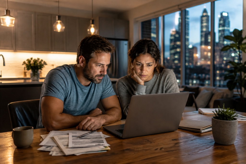Parents reviewing online divorce filing options together on a laptop before beginning a Texas divorce