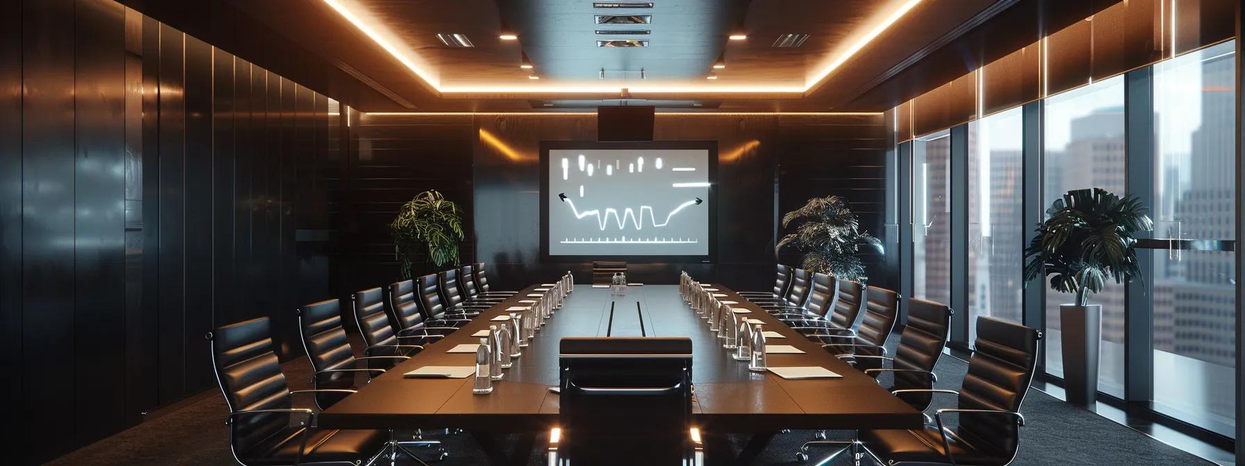 a focused, modern conference room with a large table surrounded by diverse professionals engaged in a mediation discussion, showcasing a projector screen displaying key points of asset division, illuminated by bright overhead lighting to emphasize the seriousness of the session. a focused, modern conference room with a large table surrounded by diverse professionals engaged in a mediation discussion, showcasing a projector screen displaying key points of asset division, illuminated by bright overhead lighting to emphasize the seriousness of the session.