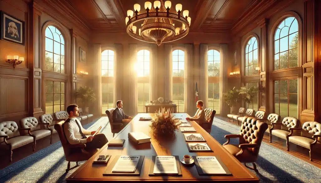 An illustration depicting community property laws in Texas divorce.