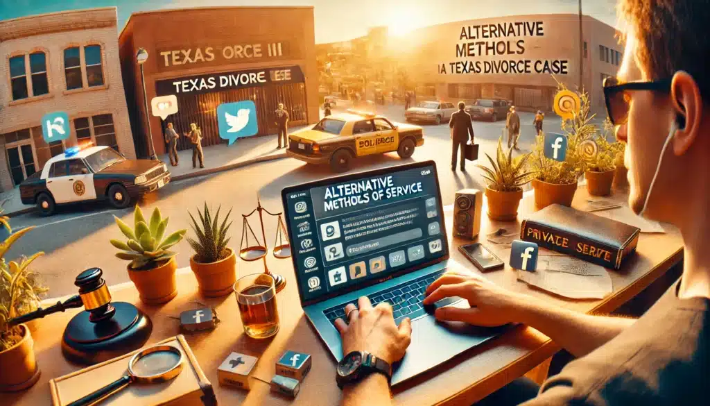 An illustration depicting alternative methods of service in a Texas divorce case.