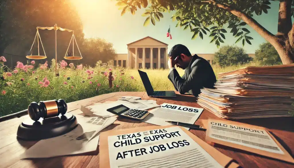 Illustration representing Texas child support modifications after job loss.