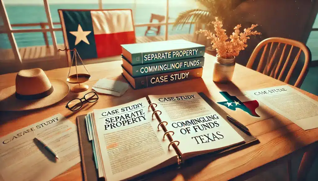 An illustration depicting case studies related to separate property and commingling funds.