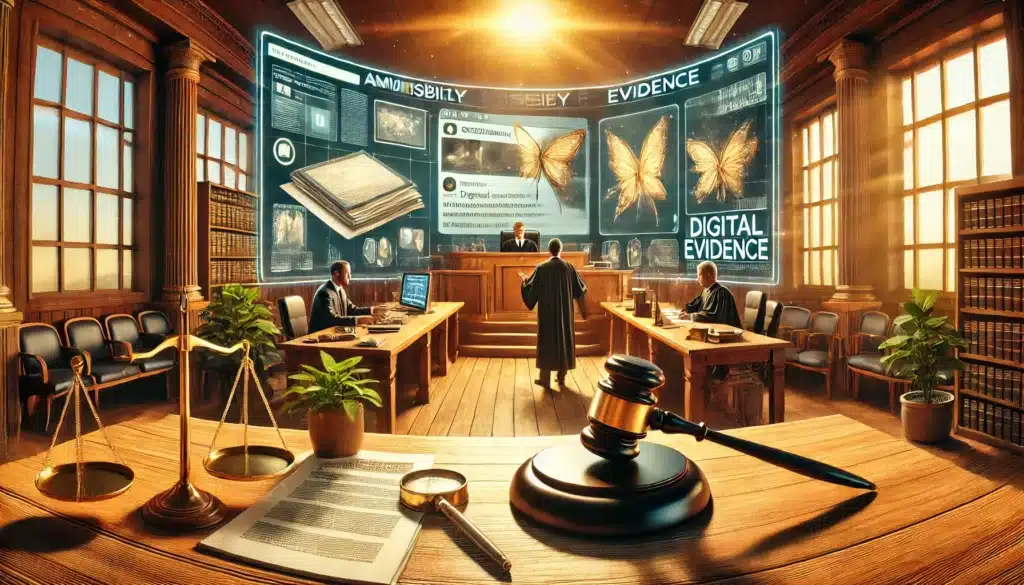 An illustration explaining the admissibility of digital evidence in court.