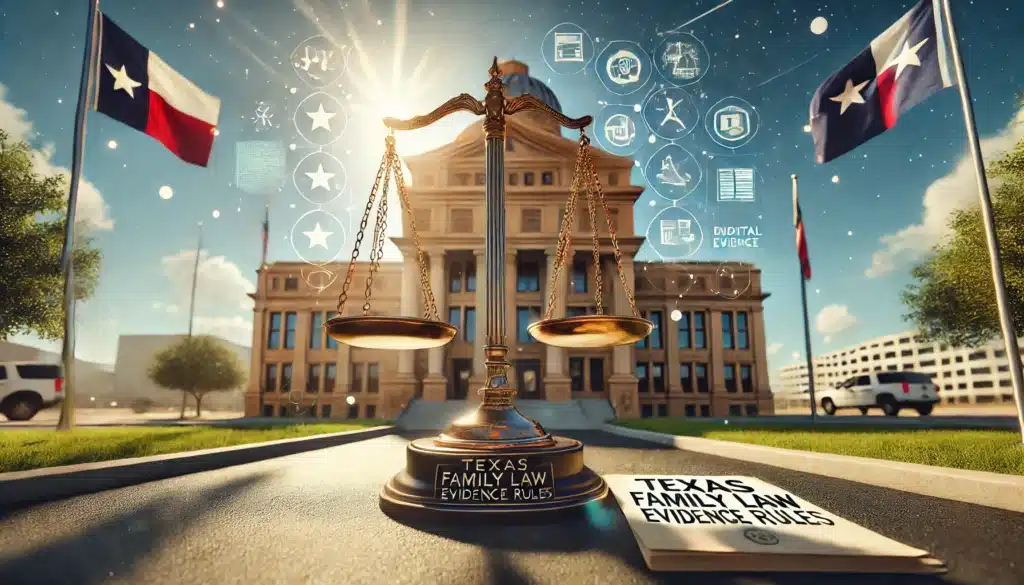 An illustration representing Texas family law evidence rules.