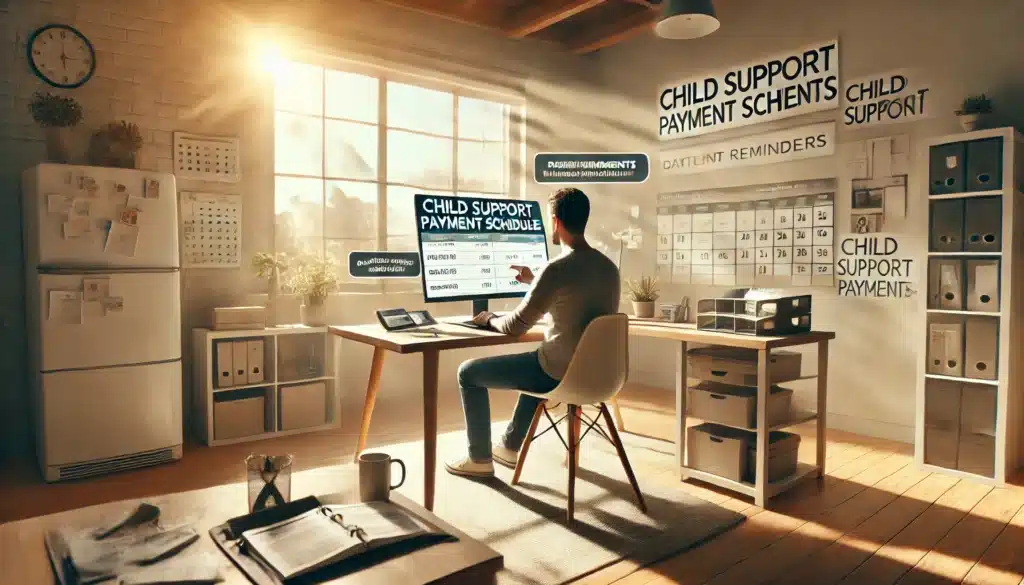 A wide-angle, photo-realistic, cinematic image illustrating the best practices for managing payments. The image shows a parent sitting at a clean, organized desk, reviewing payment schedules on a laptop, with automated payment reminders visible on the screen. The setting is bright and airy, with warm sunlight streaming through an open window, creating a summer vibe. In the background, a calendar and financial planner are neatly arranged, emphasizing the importance of organization. The atmosphere is peaceful and productive, reflecting the ease of managing payments when best practices are followed. No camera equipment visible.
