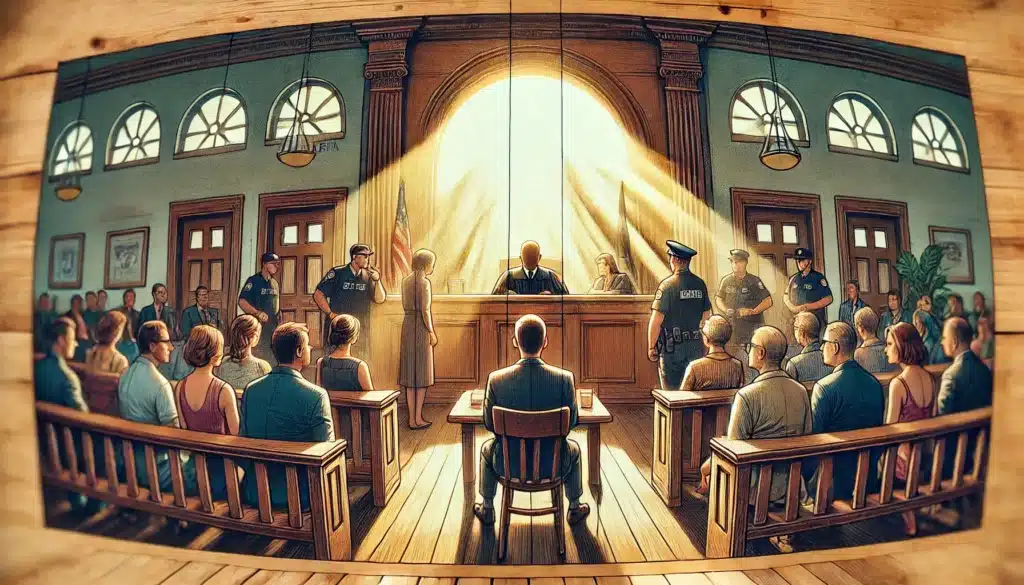 An illustration capturing the moment of attending a divorce hearing.