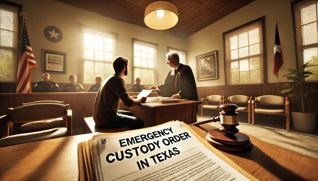 An illustration depicting the concept of an emergency custody order in Texas.