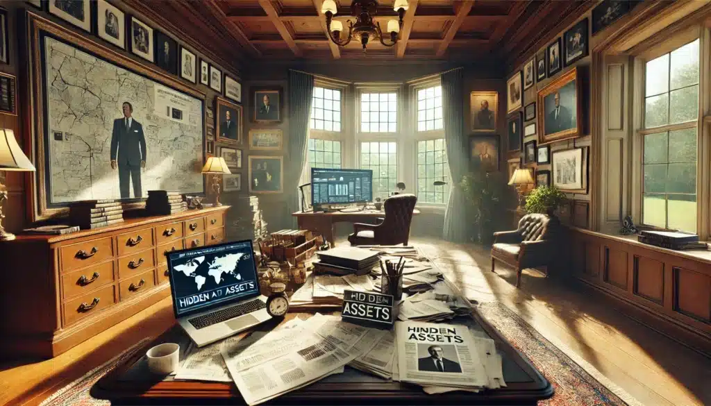 An illustration representing the process of uncovering hidden assets during a high asset divorce.