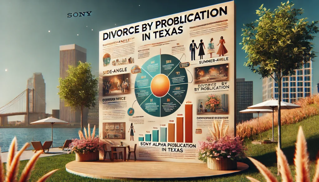 An infographic explaining the concept of divorce by publication in Texas.