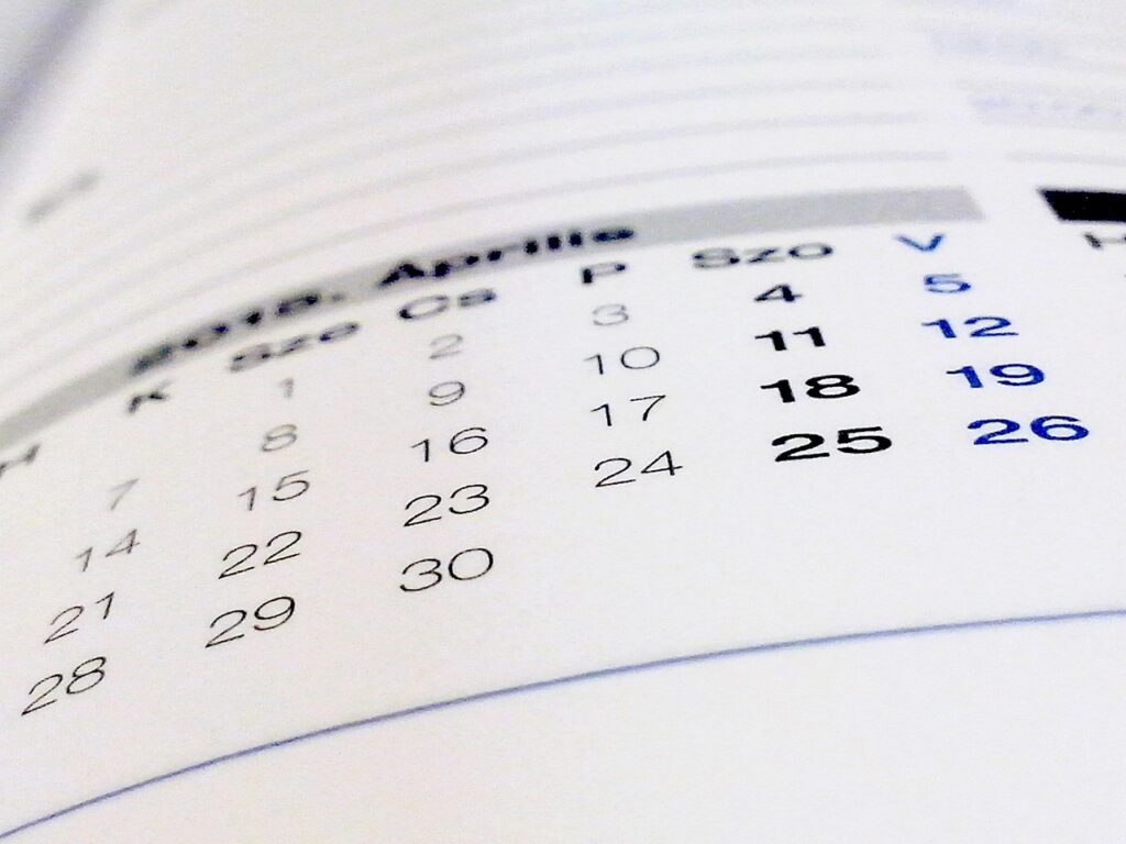 Calendar showing a month