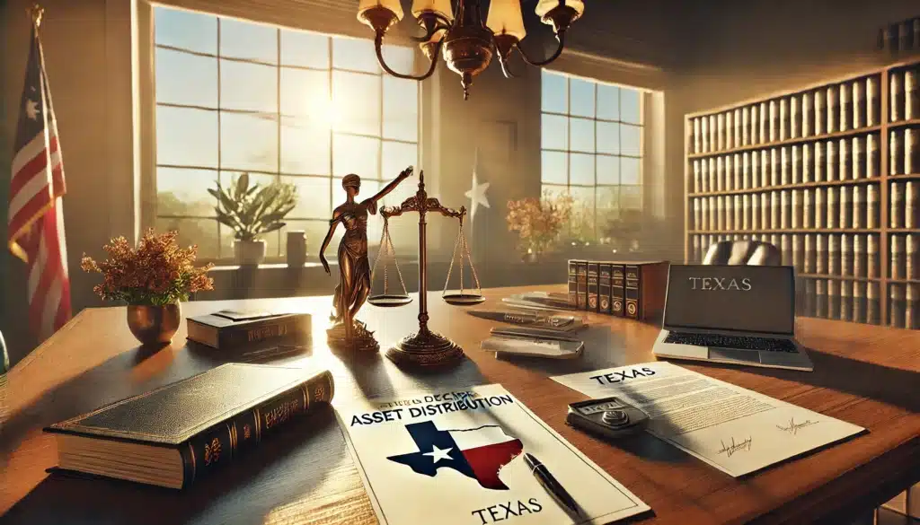 A visual representation of an executor deciding asset distribution in Texas.