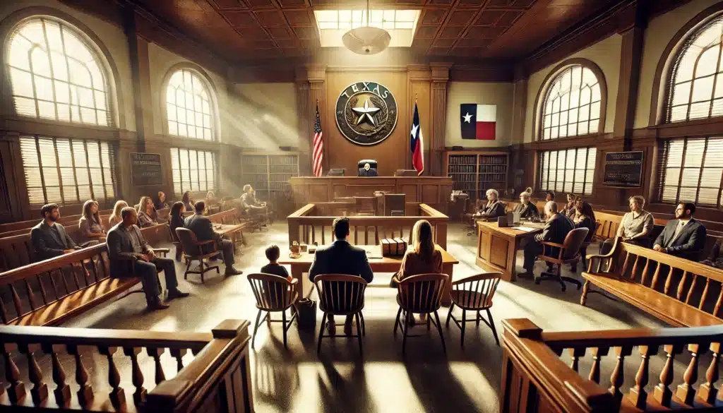 An illustration representing the legal process of child custody in Texas.