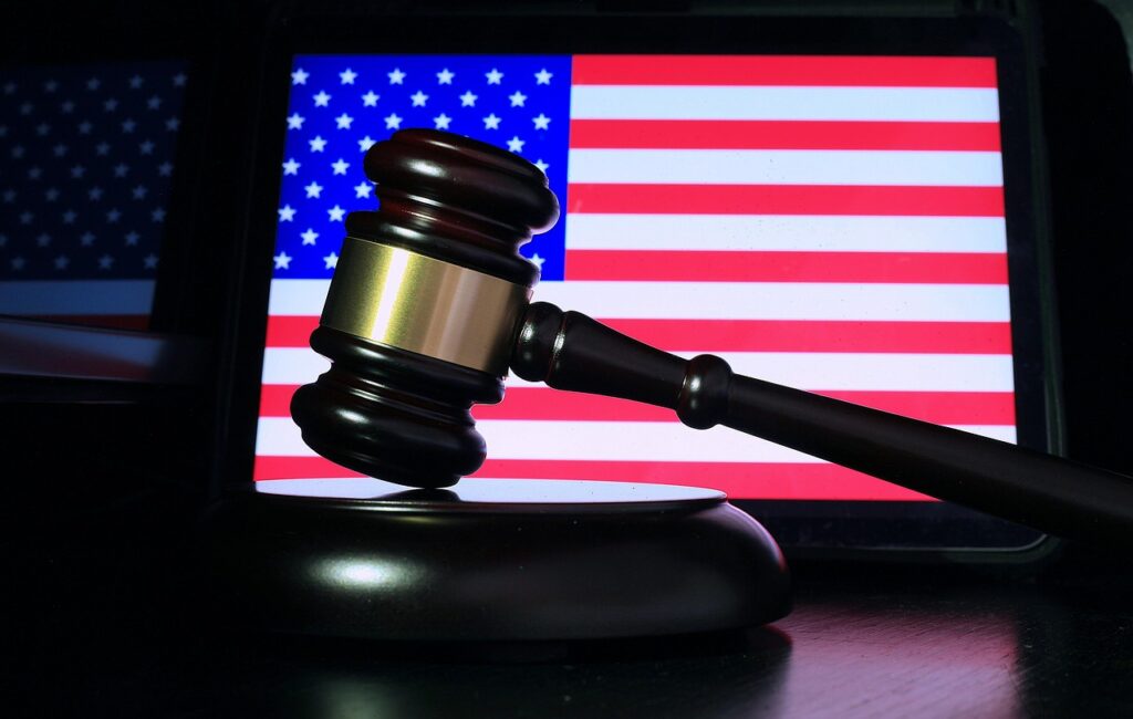 Gavel with US flag background