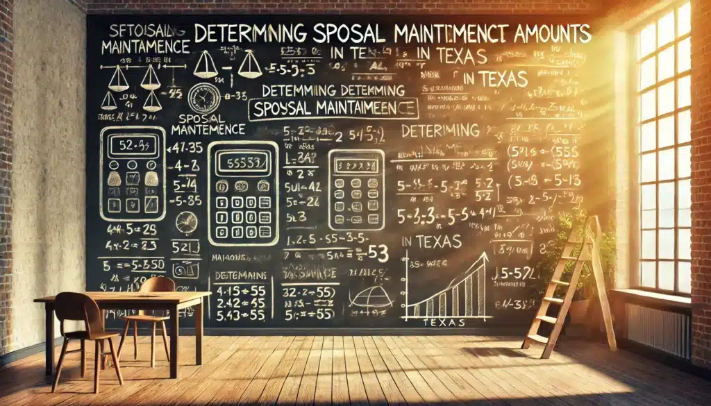 An illustration depicting calculations related to spousal maintenance amounts, showcasing various financial figures and equations.