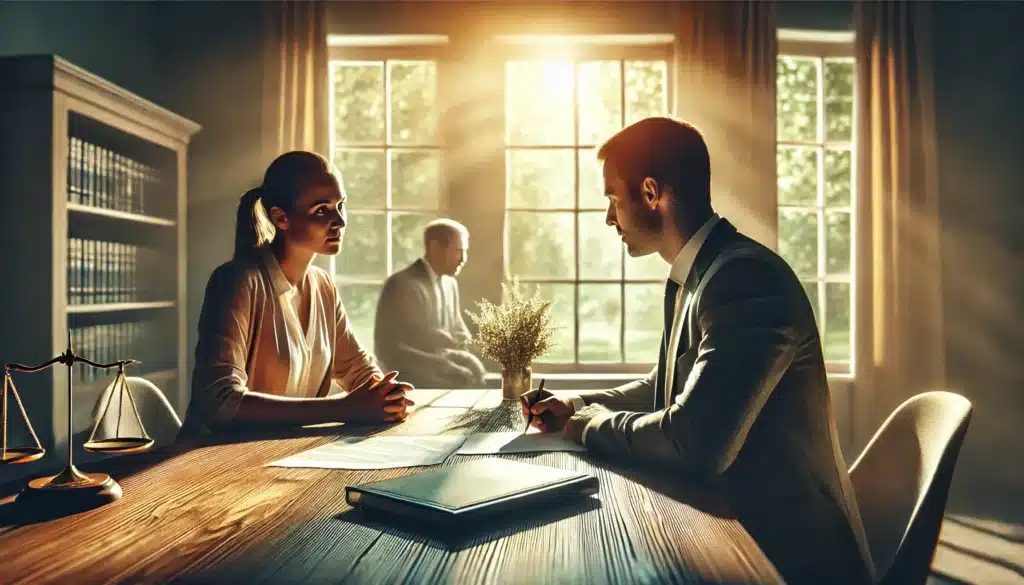 An illustration of two people negotiating an alimony agreement, showcasing a collaborative discussion about financial support.