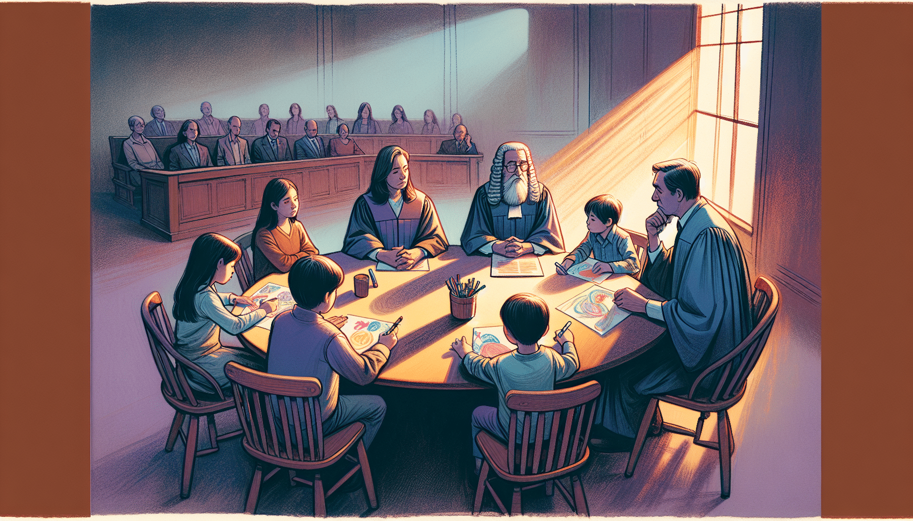 A visual representation of child custody and support decisions during a divorce.