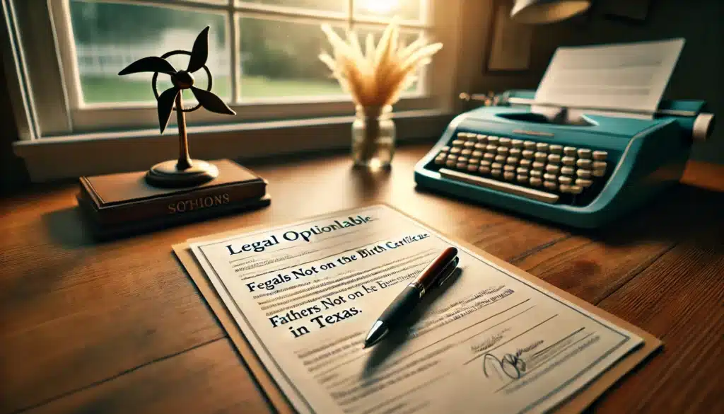 A legal document with a pen, representing the legal options available for fathers not on the birth certificate.