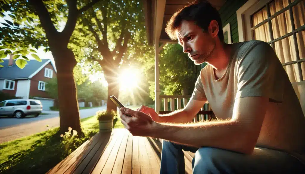 A parent checking a smartphone for their child's location during visitation.