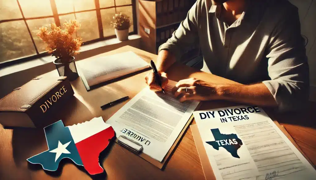 An illustration depicting the concept of DIY divorce in Texas, highlighting the process without a lawyer.