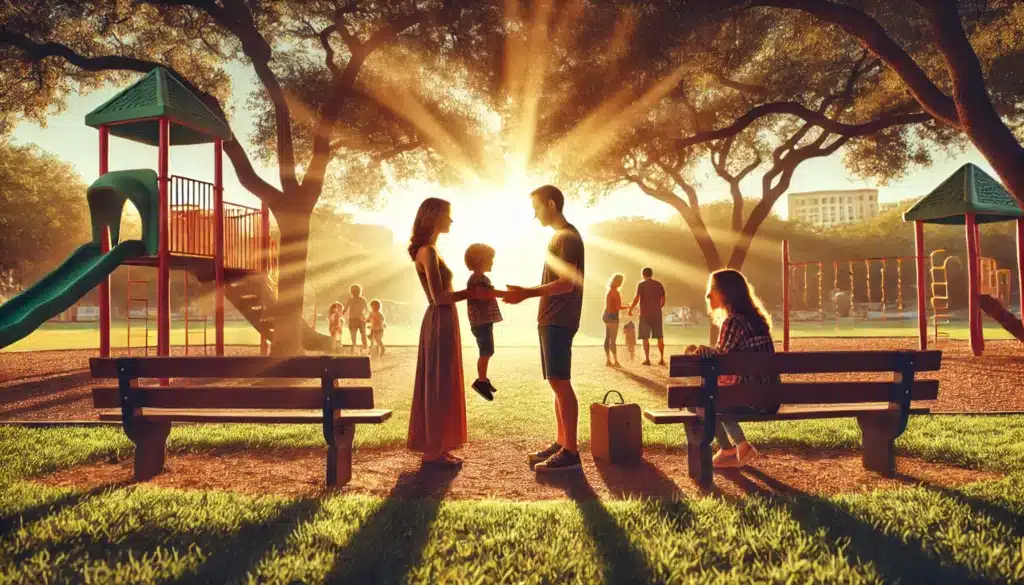 An illustration depicting the concept of child custody agreements with a focus on first right of refusal in Texas.