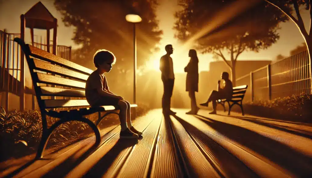 An illustration depicting the impact of parental alienation on a child and their relationship with parents.