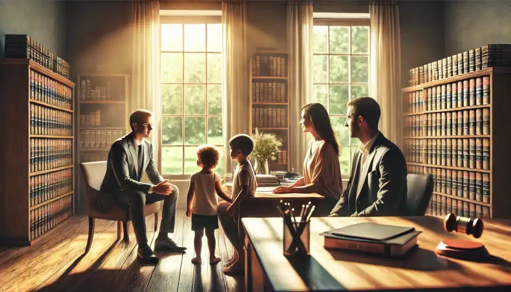 An illustration emphasizing the importance of consulting with a family law attorney for child custody matters.