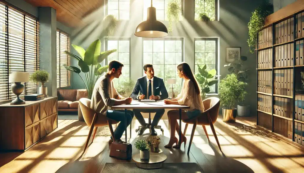 An illustration of a family law attorney consulting with clients abou