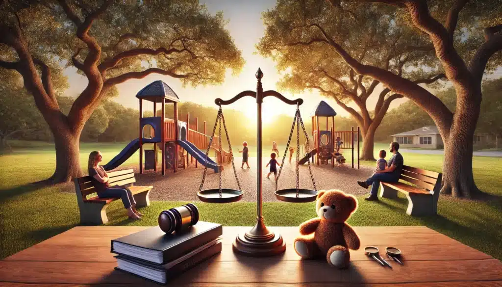 An illustration representing child custody and support in Texas divorce cases.