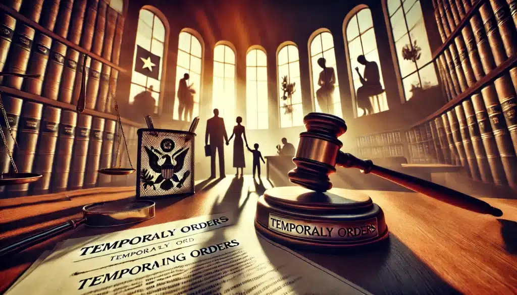 An illustration representing family law cases and temporary orders in Texas.