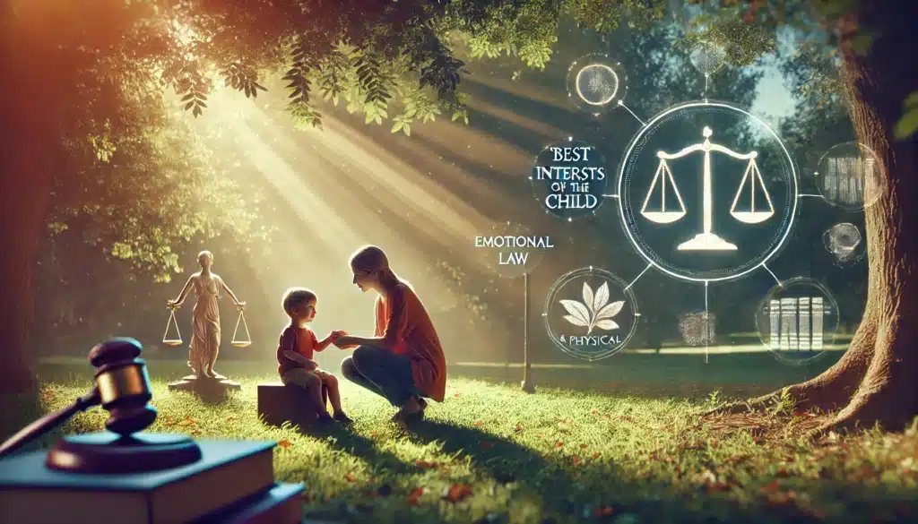 An illustration representing the best interests of the child standard in custody cases, focusing on emotional and physical needs.