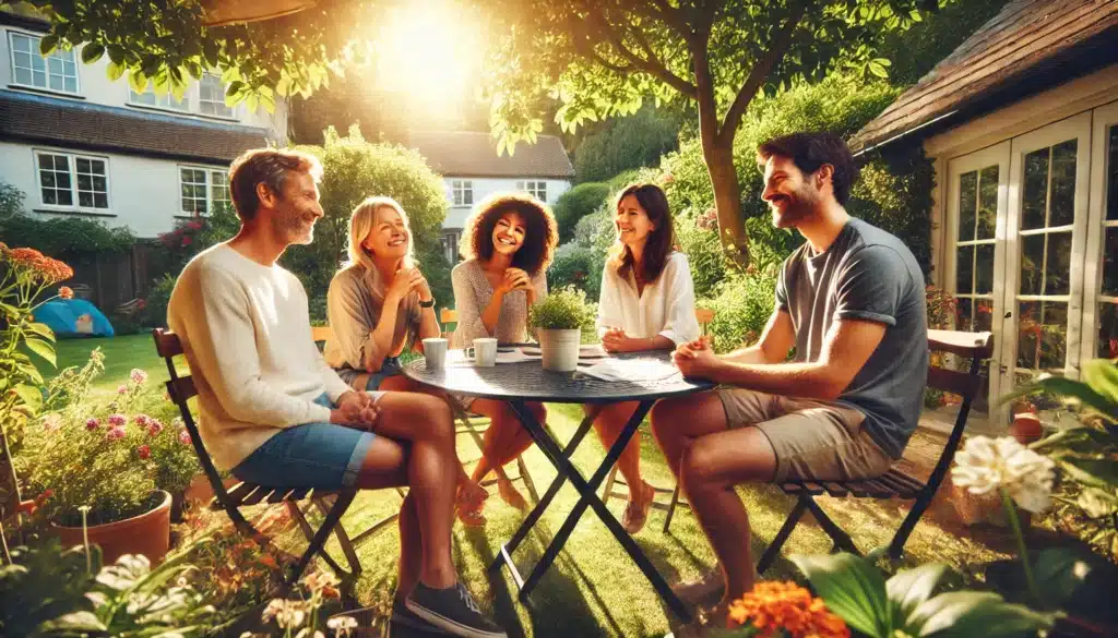 An illustration showing a family discussing a parenting plan in a friendly manner.