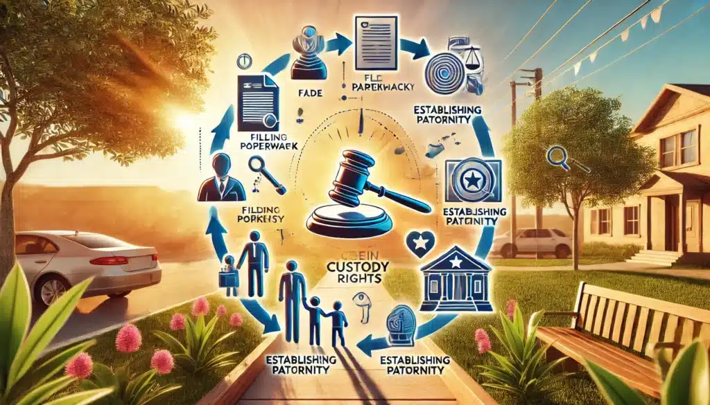 Vector graphic showing legal steps to obtain custody rights in Texas.