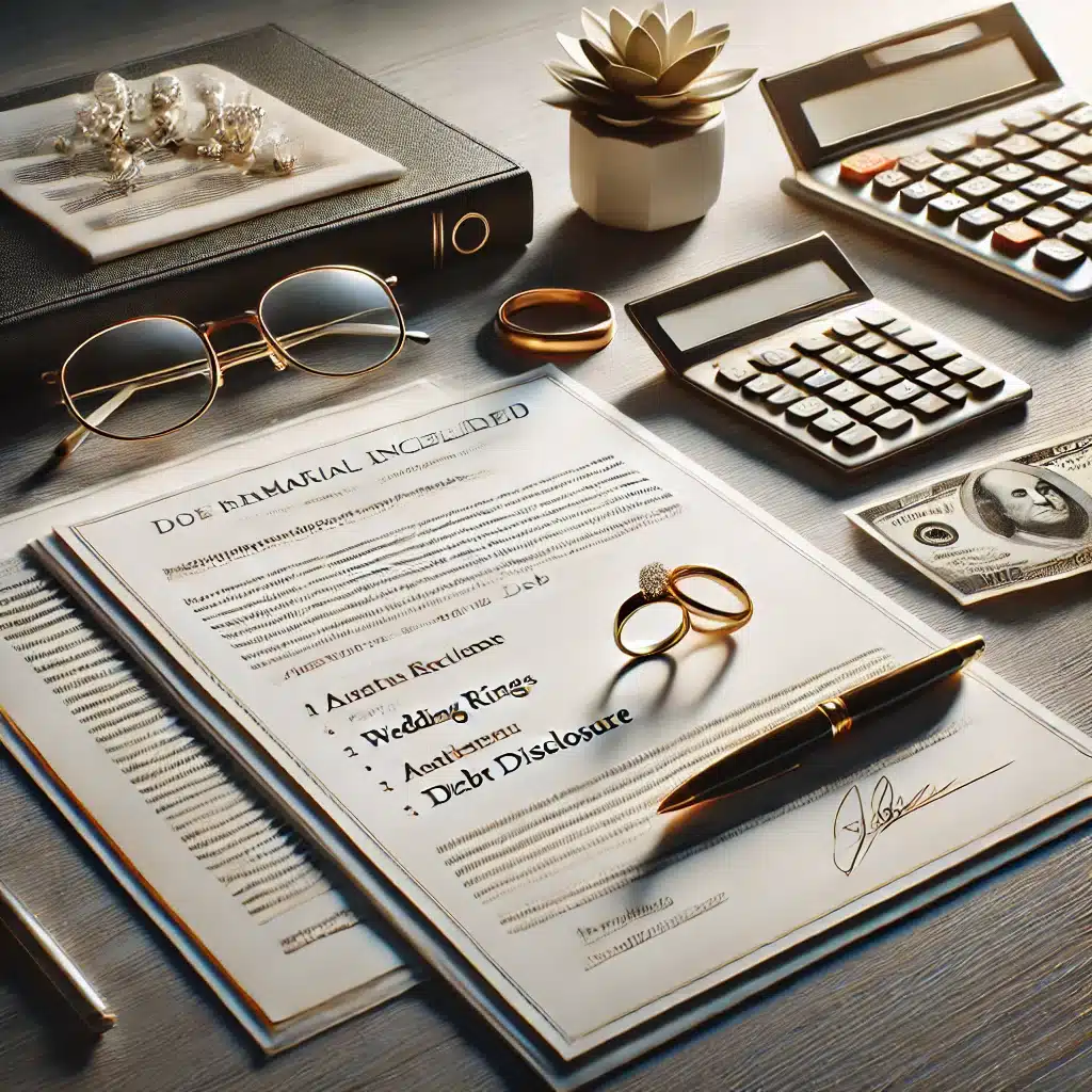 Commonly included topics in premarital agreements?