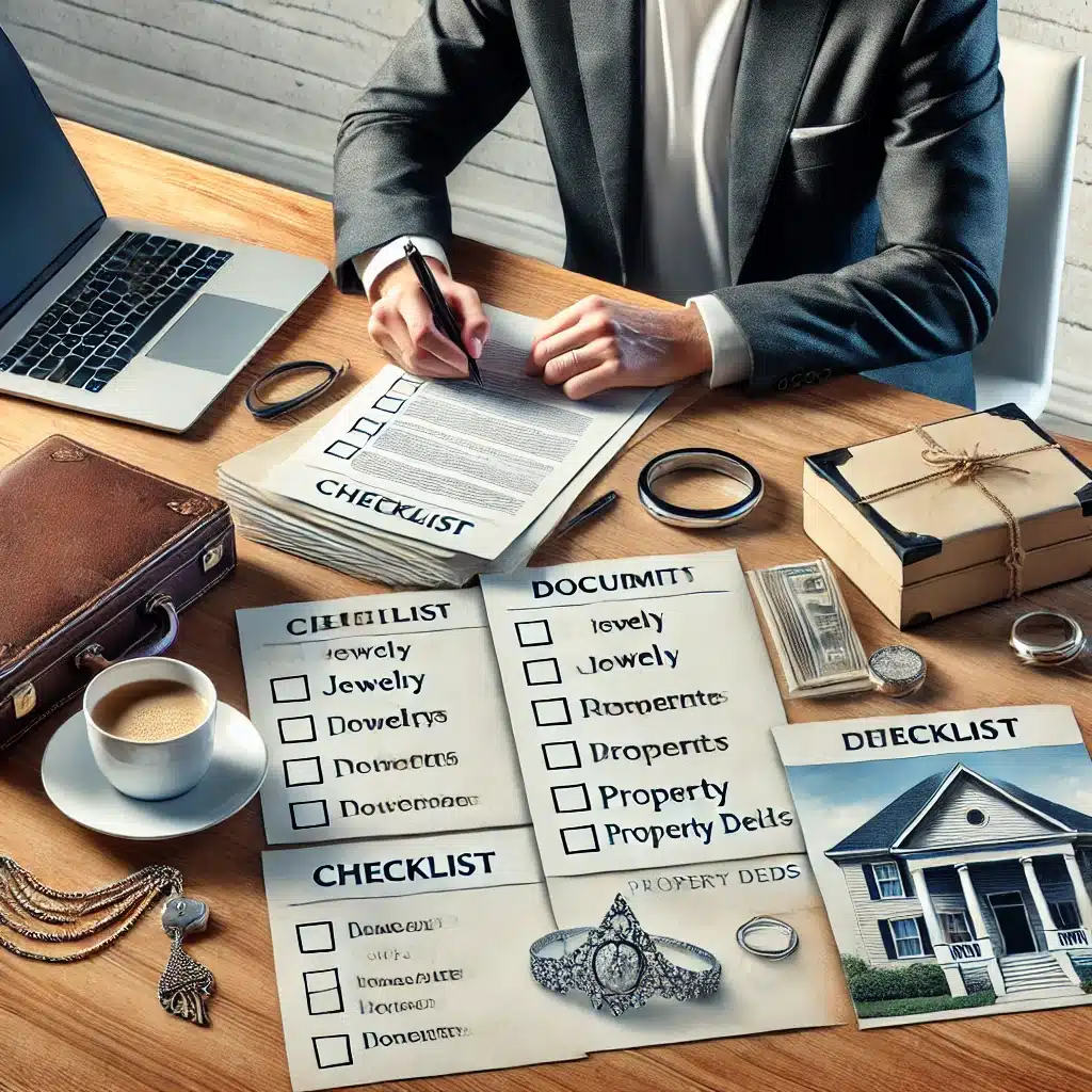Developing a checklist during marital property division